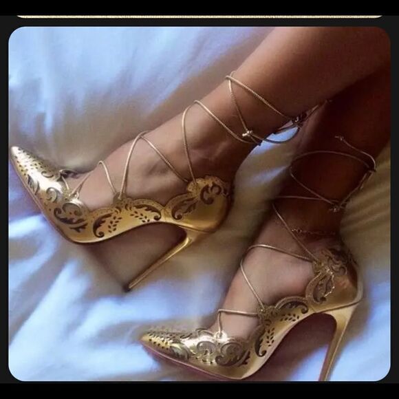 Black Rubidza by Lorraine lazer cut lace up stiletto  heels size 8.5 - Picture 3 of 10